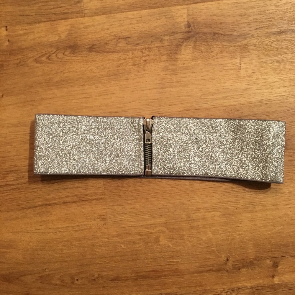 American Apparel Sparkly Silver Elastic Zip Belt